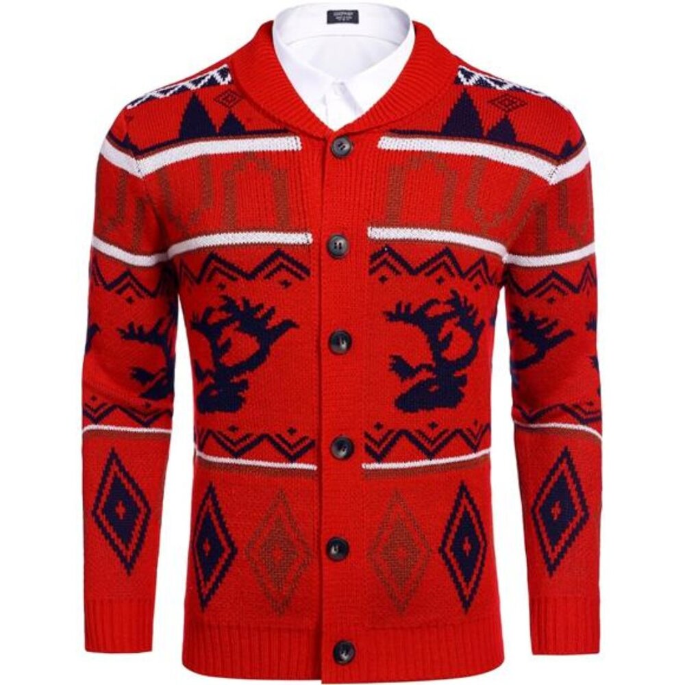 New Men's Christmas Cardigans Ugly Xmas Sweaters Reindeer Snowflake Shawl